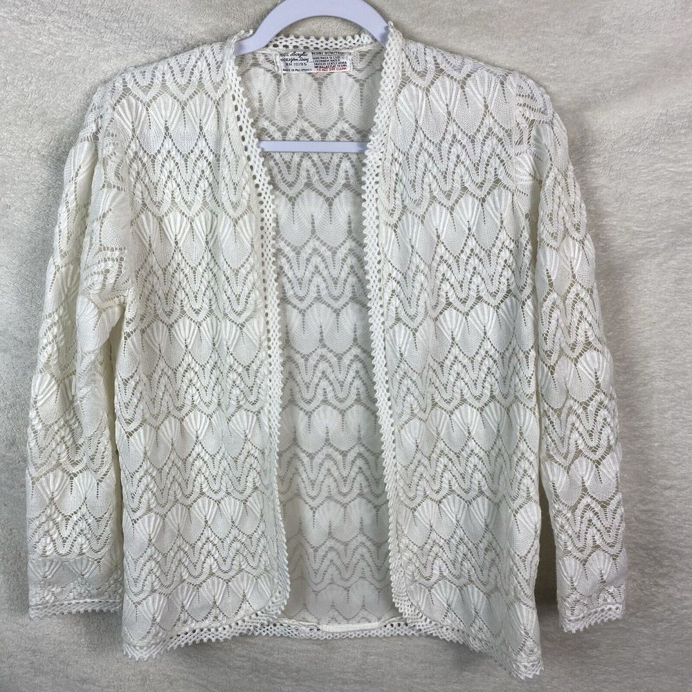 Vintage Acrylic/Nyon Vienna Lace Womens‎ Sm Cardigan Sweater Open Front Flaw